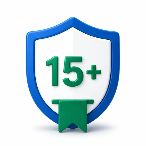 Shield badge representing more than 15 years of family-doctor experience