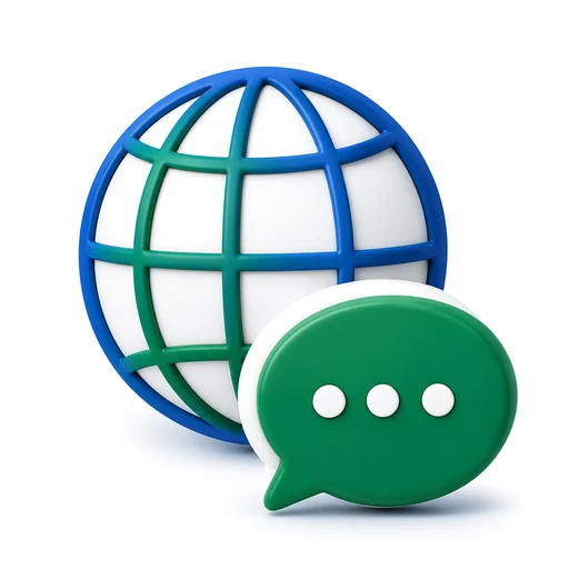 Globe and speech bubble representing Arabic and English care